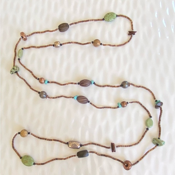 Silpada Bohemian Shells and Stone Beaded Necklace 60” long. N1569 - Picture 2 of 8